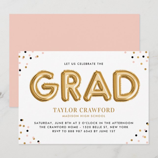 Invitación Partido de Graduación de Confetti de globo de Reli (Anverso / Reverso)