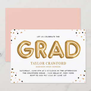 Invitación Partido de Graduación de Confetti de globo de Reli