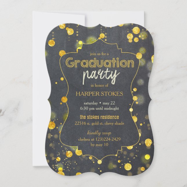 Invitación Partido de Graduación de Confetti en el Relieve me (Anverso)