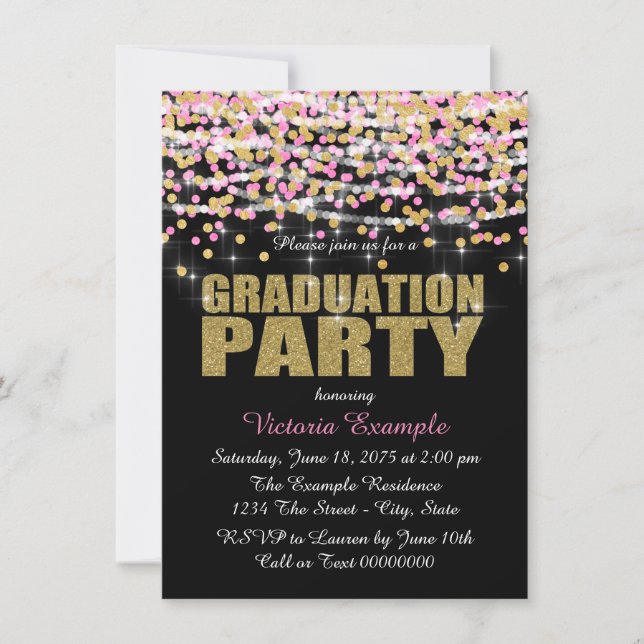 Invitación Partido de Graduación de Confetti Gold (Anverso)