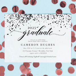 Invitación Partido de Graduación de Confetti Negro con guión 
