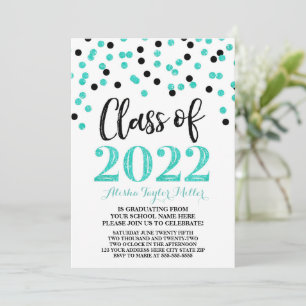 Invitación Partido de Graduación de Confetti Turquesa Negra 2