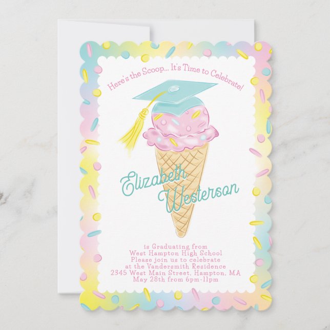 Invitación Partido de Graduación de Crema de Hielo Cute (Anverso)