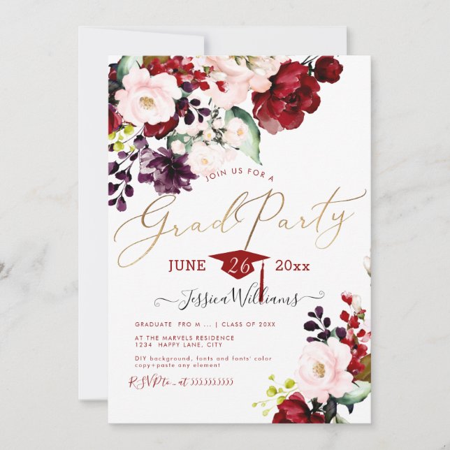 Invitación Partido de Graduación de Cuadros Florales de PixDe (Anverso)
