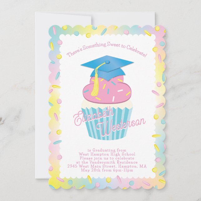 Invitación Partido de Graduación de Cupcake Cute (Anverso)