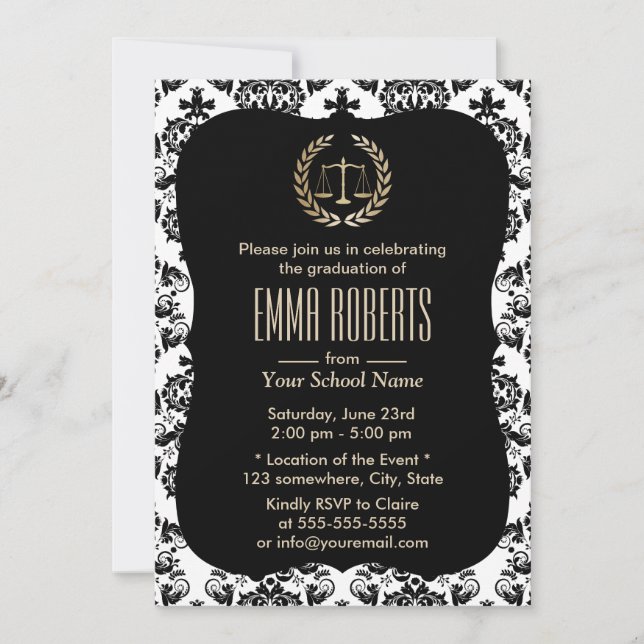 Invitación Partido de graduación de Damask Classic School (Anverso)