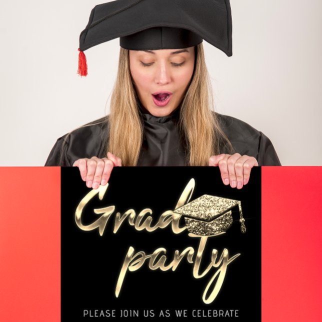 Invitación Partido de Graduación de Descarga Instantánea Gold (Instant Download Graduation Party Gold Black White Invitation)
