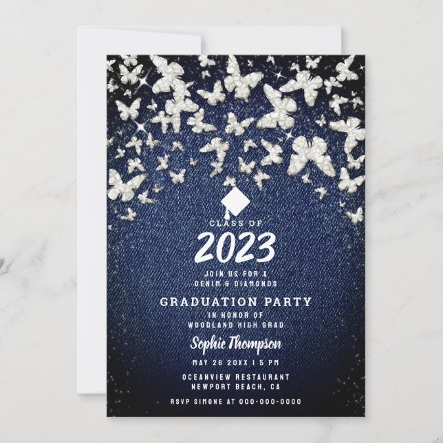 Invitación Partido de Graduación de Diamantes de Bling Butter (Anverso)