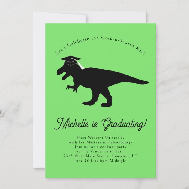 Invitación Partido de Graduación de Dinosaurios Tyrannosaurus (Anverso)