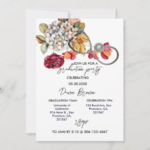 Invitación Partido de Graduación de Enfermeras Magenta Floral