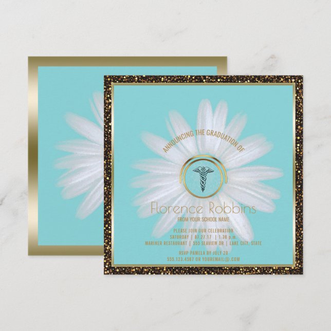 Invitación Partido de Graduación de Enfermeras RN | Daisy Pin (Anverso / Reverso)