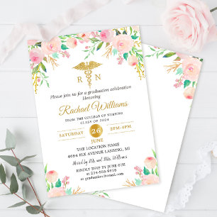 Invitación Partido de Graduación de Enfermeras RN florales de