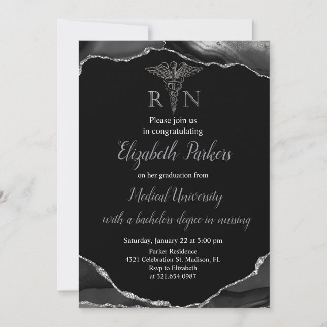Invitación Partido de Graduación de Enfermería Agate Negro y  (Anverso)