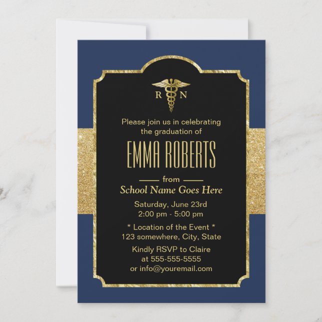 Invitación Partido de Graduación de enfermería Elegante Marin (Anverso)