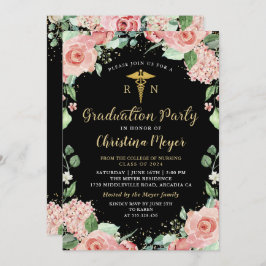 Invitación Partido de Graduación de Enfermería RN con Floral 