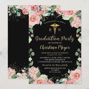 Invitación Partido de Graduación de Enfermería RN con Floral