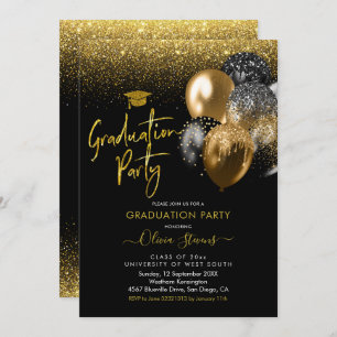 Invitación Partido de Graduación de Esparkling Negro y Oro