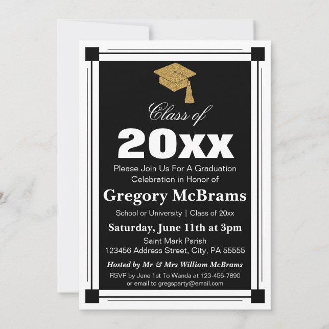 Invitación Partido de Graduación de Estilo Art Decó (Anverso)