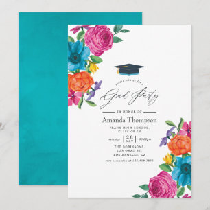 Invitación Partido de Graduación de Fiesta Floral de Acuarela