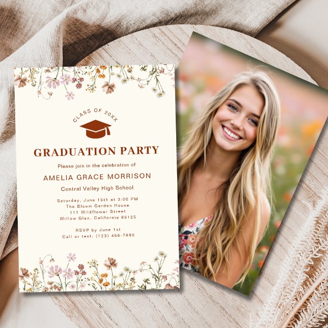 Invitación Partido de Graduación de Flor Silvestre Boho Bloom (Subido por el creador)