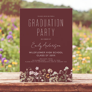 Invitación Partido de Graduación de Flor Silvestre de Borgoña