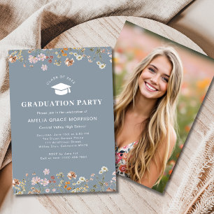 Invitación Partido de Graduación de Flor Silvestre Dusty Blue