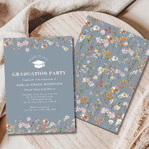 Invitación Partido de Graduación de Flor Silvestre Dusty Blue