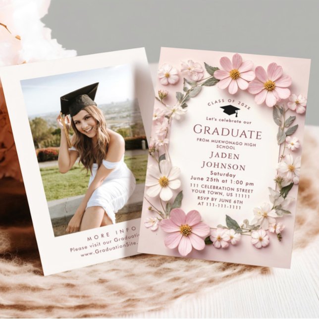 Invitación Partido de Graduación de Flor Silvestre Pastel Rub (Subido por el creador)