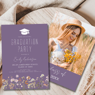 Invitación Partido de Graduación de Flor Silvestre Púrpura Bo
