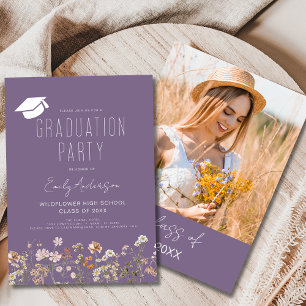Invitación Partido de Graduación de Flor Silvestre Púrpura Bo