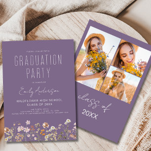 Invitación Partido de Graduación de Flor Silvestre Púrpura Fo