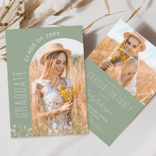 Invitación Partido de Graduación de Flor Silvestre Verde Masa