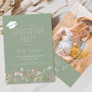 Invitación Partido de Graduación de Flor Silvestre Verde Masa