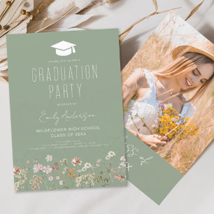 Invitación Partido de Graduación de Flor Silvestre Verde Masa