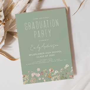 Invitación Partido de Graduación de Flor Silvestre Verde Masa