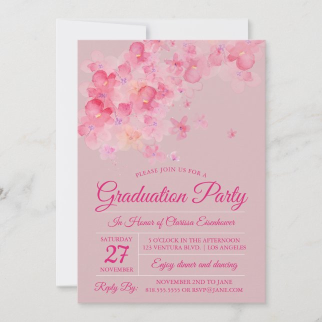 Invitación Partido de Graduación de Flora de Arándano de Agua (Anverso)