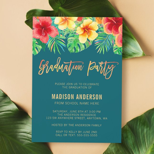 Invitación Partido de Graduación de Flores de Acuarela Tropic (Subido por el creador)
