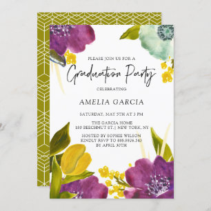 Invitación Partido de Graduación de Flores de Agua Púrpura