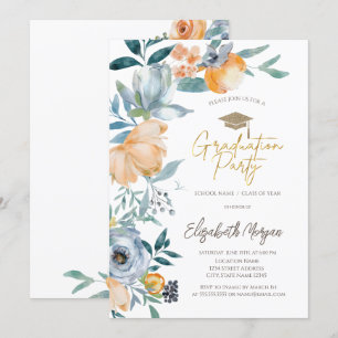 Invitación Partido de Graduación de Flores Pastel de Acuarela