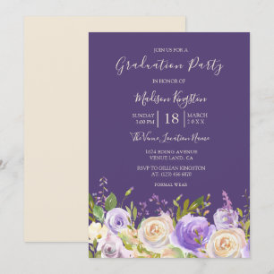 Invitación Partido de Graduación de Flores Púrpura Rosa de Ch