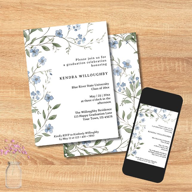 Invitación Partido de Graduación de Flores Silvestres Azules (Subido por el creador)