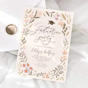 Invitación Partido de Graduación de Flores Silvestres Pastel