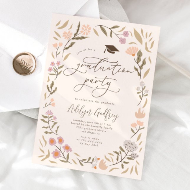 Invitación Partido de Graduación de Flores Silvestres Pastel (Subido por el creador)