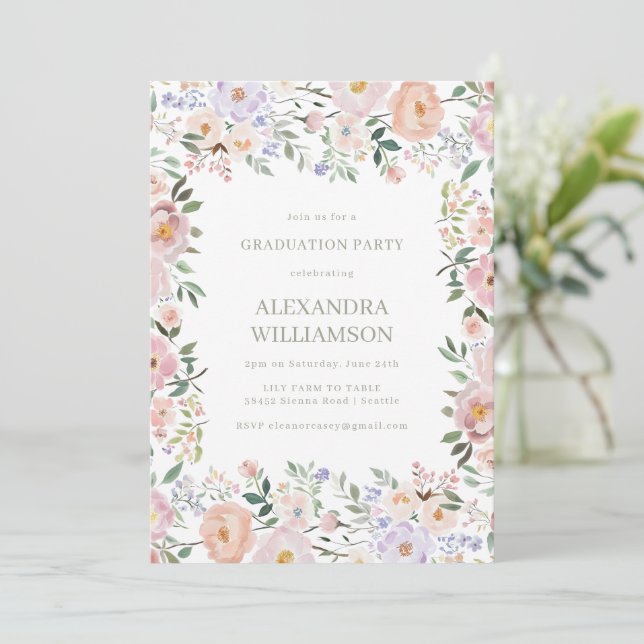 Invitación Partido de Graduación de Flores Silvestres Pastel  (Anverso de pie)