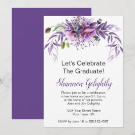 Invitación Partido de Graduación de Flores Silvestres Púrpura