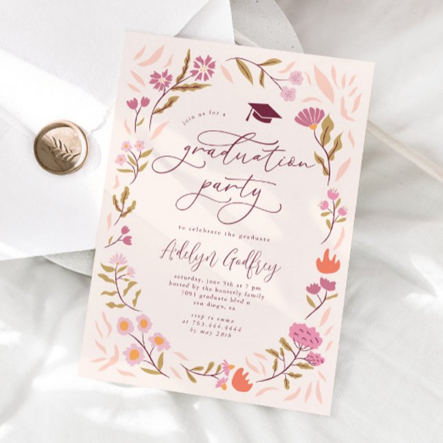 Invitación Partido de Graduación de Flores Silvestres Rosa (Subido por el creador)