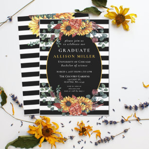 Invitación Partido de Graduación de Flores Sinuosas de Rayas