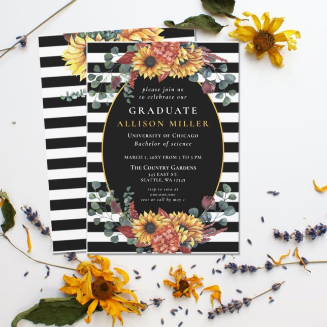 Invitación Partido de Graduación de Flores Sinuosas de Rayas  (Subido por el creador)