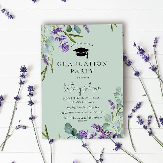 Invitación Partido de Graduación de Flores Verdes Modernas (Subido por el creador)