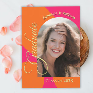 Invitación Partido de Graduación de Foto Arco Naranja y Rosa 